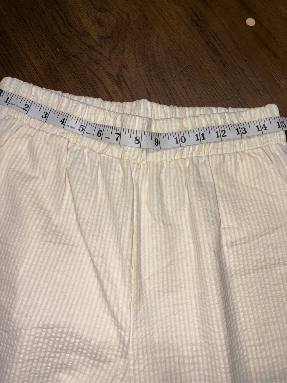 Women's yellow and white striped Wide-Leg Textured Pull-On Pants - Picture 5 of 9